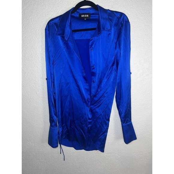 Ser.o.ya Karry Shirt 95% Silk Size Small Blue Collared Blouse Retail $395 X - Picture 9 of 15